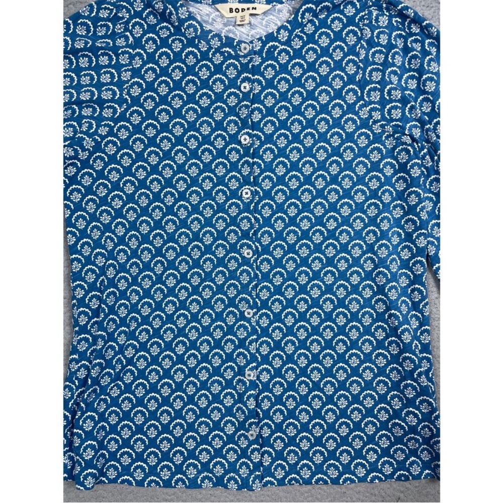 Boden Womens Size 6 Marina Jersey Shirt Button Up Faience Ditsy Vine